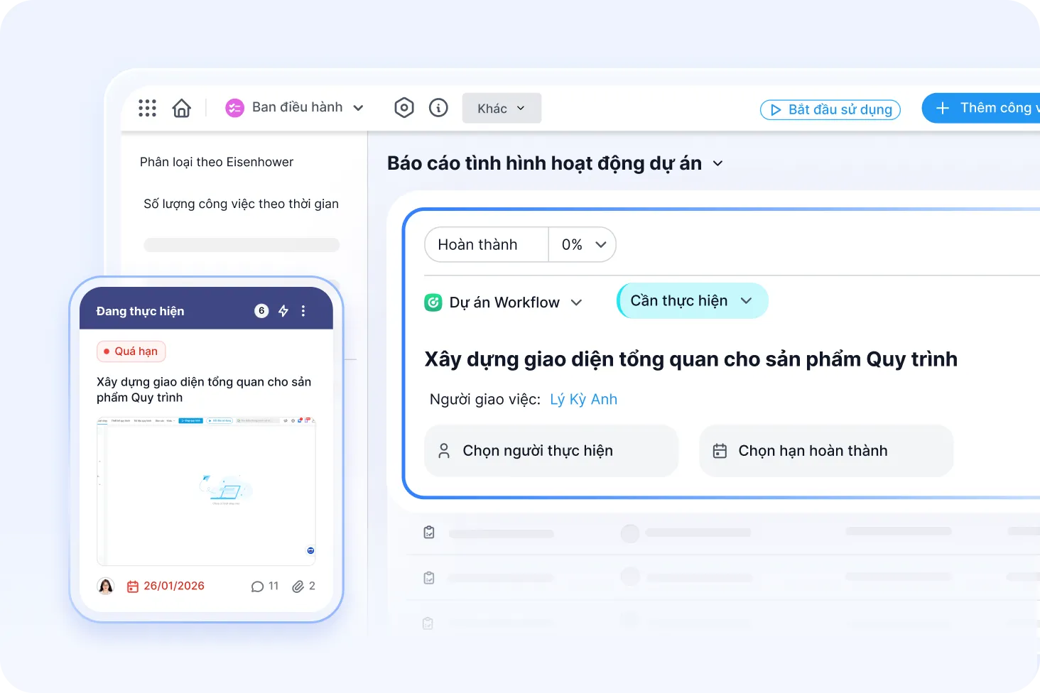 Quản lý – Theo dõi – Cập nhật tiến độ dự án, công việc