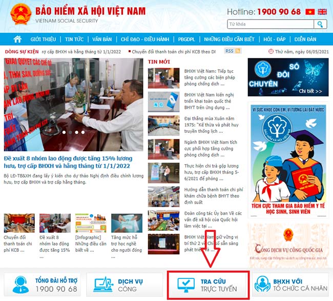Nhấn mục tra cứu trực tuyến trên Cổng thông tin BHXH Việt Nam để bắt đầu tra cứu thông tin BHYT