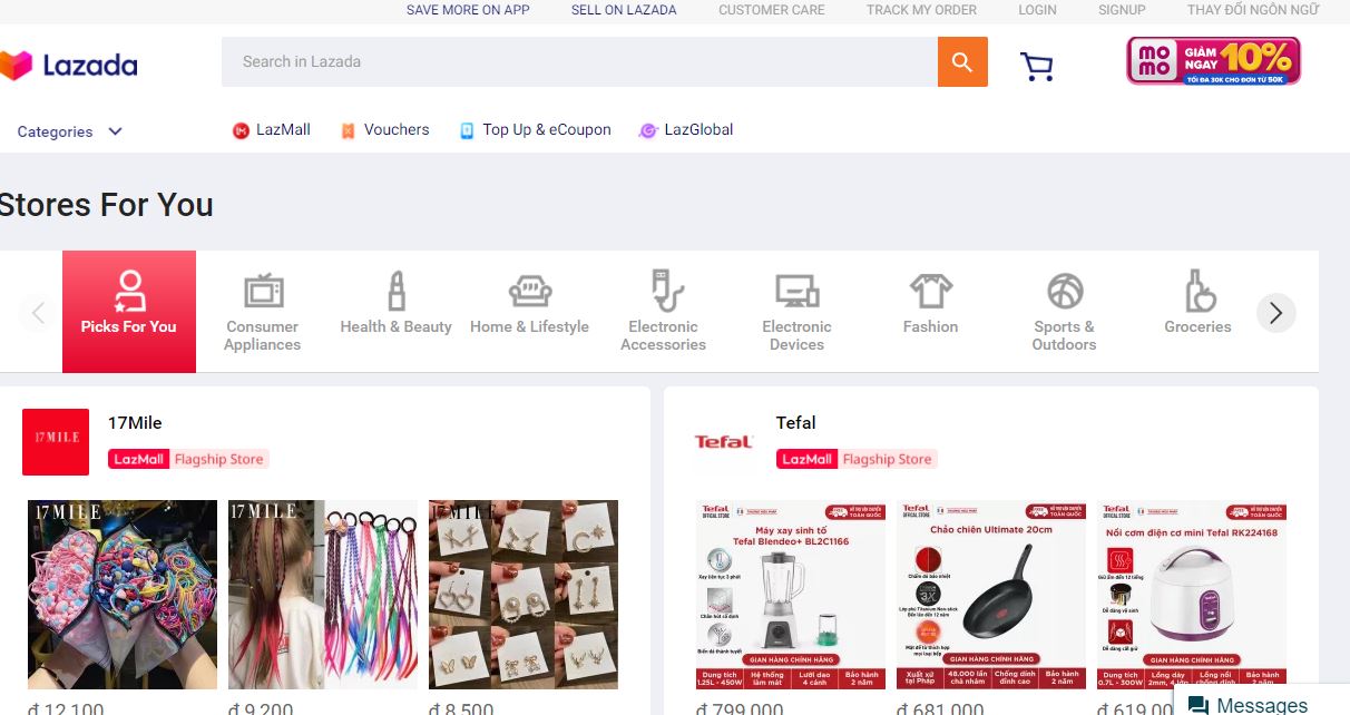 giao diện website lazada.vn