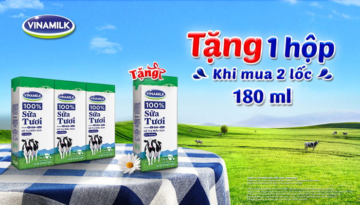 Chương trình khuyến mại tặng 1 hộp sữa khi mua 2 lốc sữa từ Vinamilk - (Nguồn: vinamilk.com.vn)