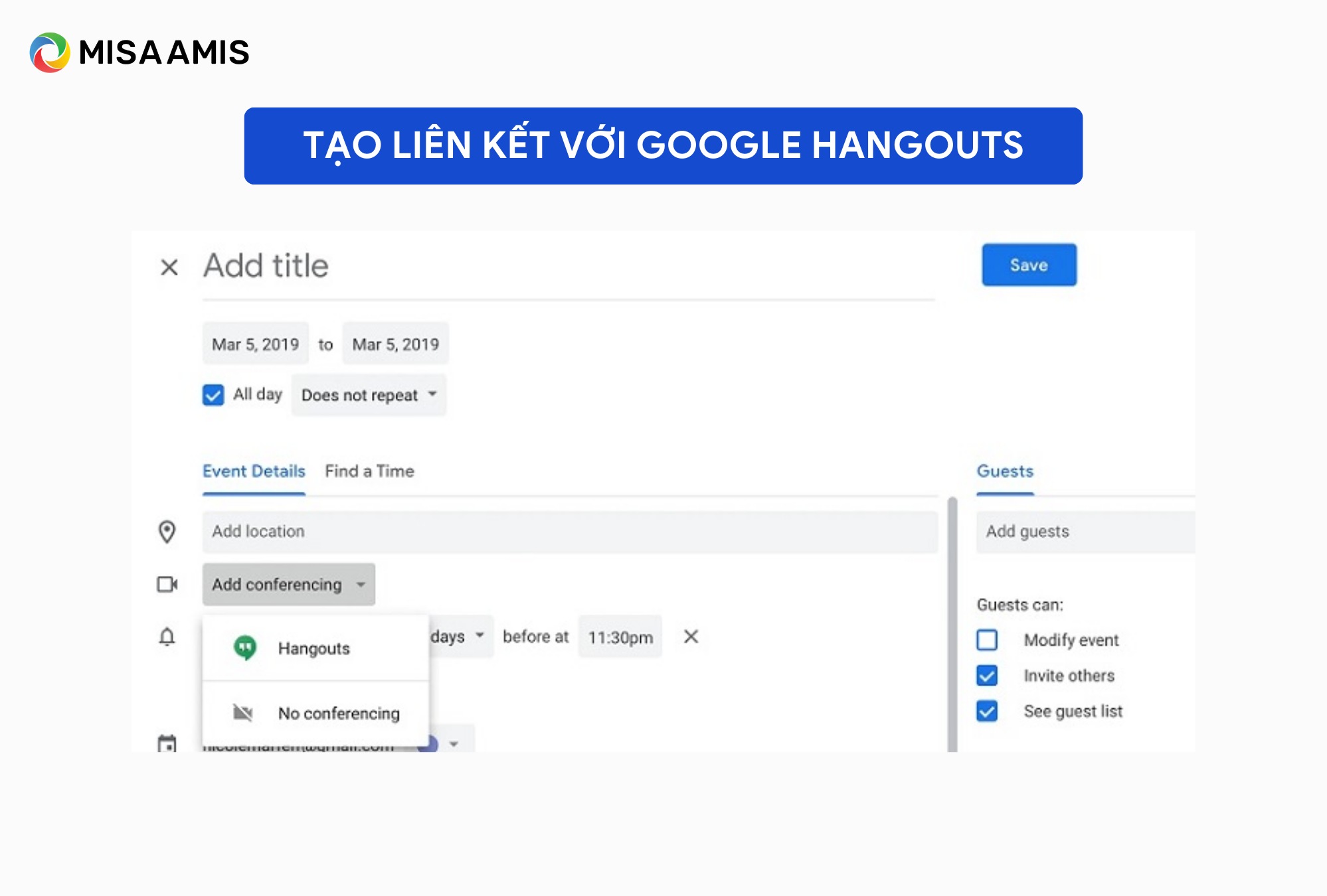 tạo liên kết google calendar với google hangouts