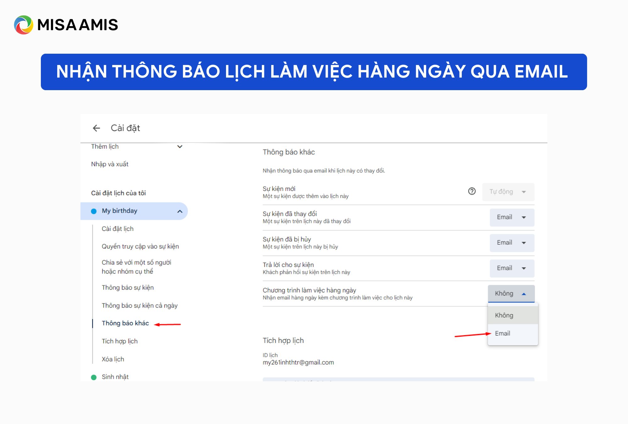 thông báo lịch làm việc hàng ngày qua email với google calendar