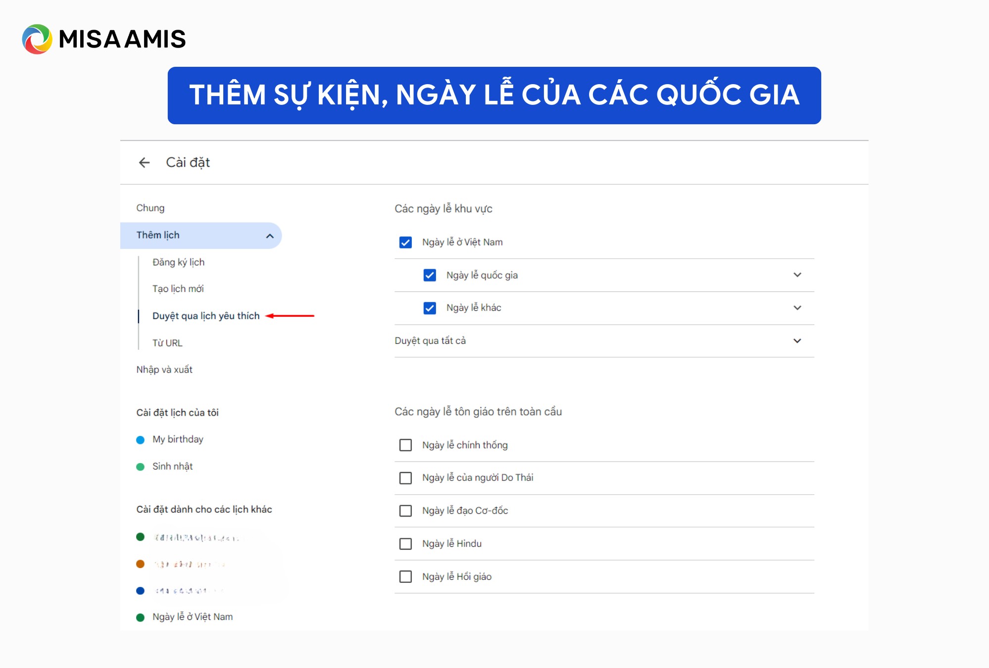 thêm sự kiện, ngày lễ của các quốc gia trong Google Calendar