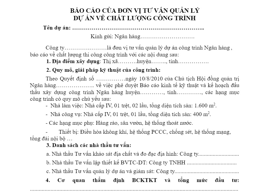 mẫu báo cáo quản lý dự án xây dựng 3