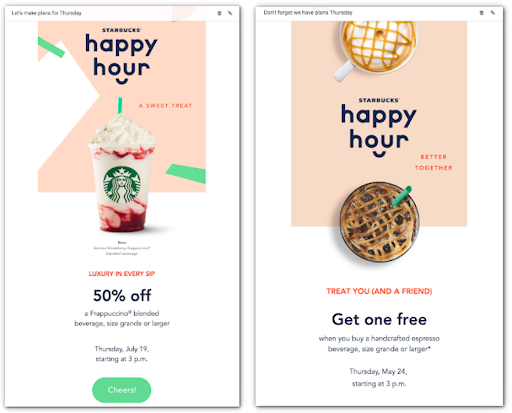 Email tiếp thị cho một chương trình của Starbucks không bị trùng lặp về nội dung và thiết kế (Nguồn ảnh: Internet)