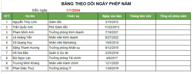 cách theo dõi phép năm