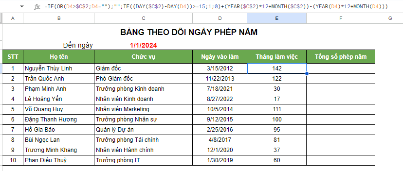 cách theo dõi phép năm