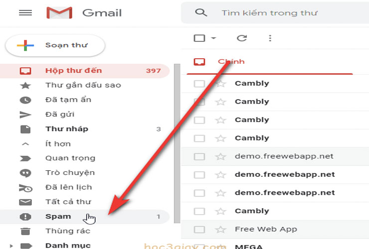 Spam trên ứng dụng gmail