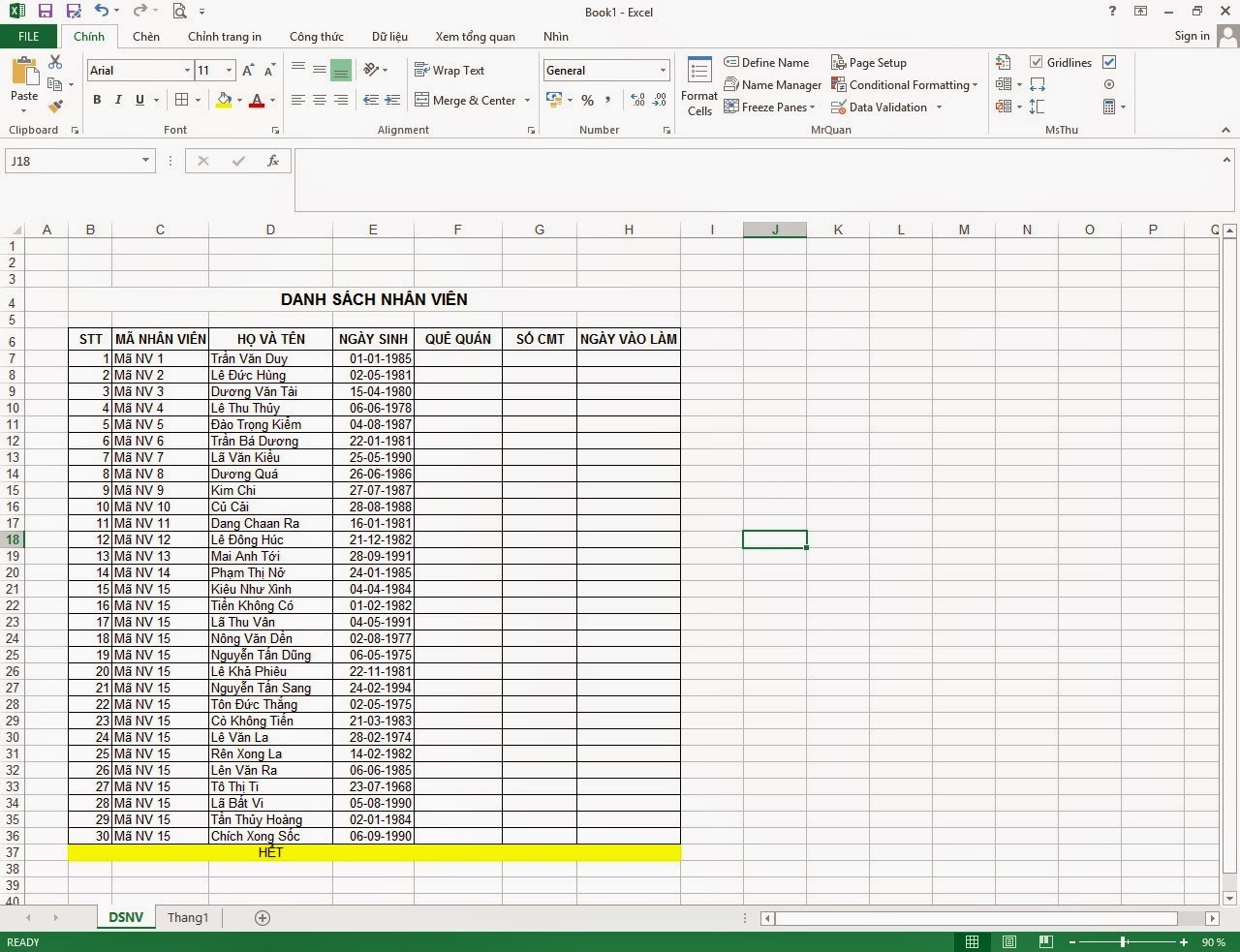 bảng chấm công Excel