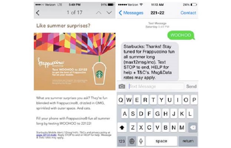 Starbucks marketing SMS