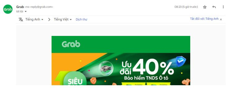 Nguồn: Email Newsletter của Grab