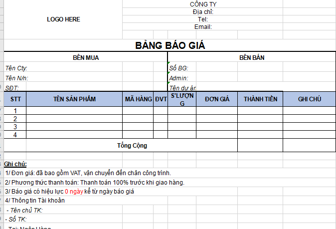 Cách Làm Bảng Báo Giá Trên Excel Chi Tiết, Đơn Giản Nhất