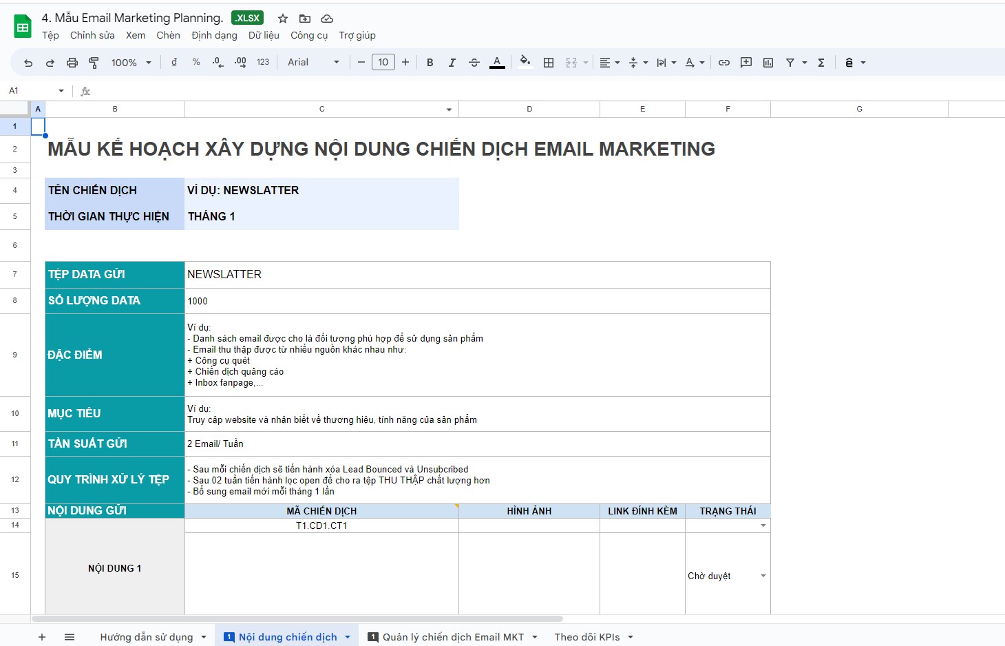 Mẫu kế hoạch Email Marketing