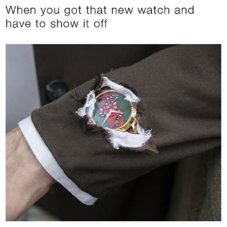 When you got that new watch and have to show it off (Tạm dịch: Khi bạn có chiếc đồng hồ mới và muốn khoe nó) (Nguồn: Internet)