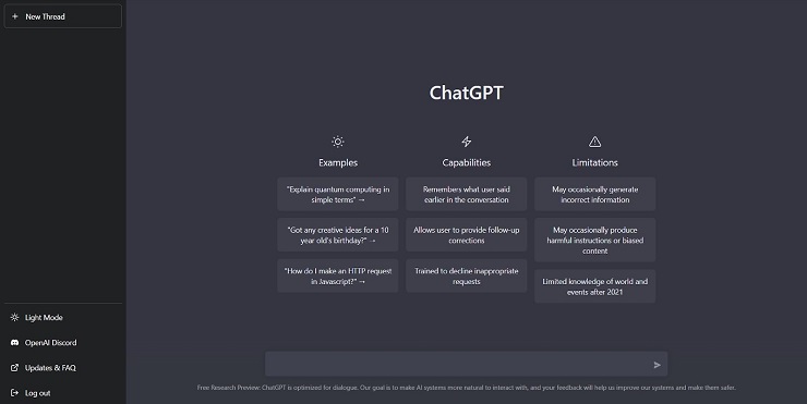 Giao diện sử dụng Chatbot GPT sau khi login