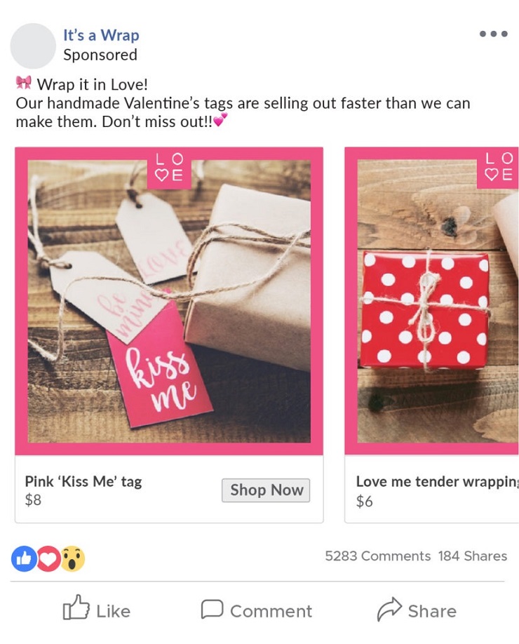 Ví dụ quảng cáo về sản phẩm có thông điệp liên quan đến tình yêu cho chiến dịch Valentine