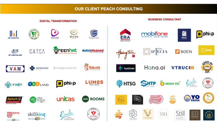 Doanh nghiệp giới thiệu các khách hàng đã sử dụng dịch vụ (Nguồn: peach.vn)