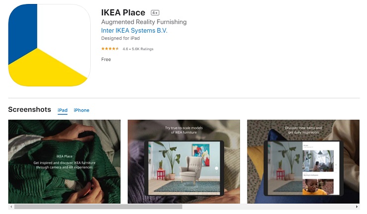 Giao diện ứng dụng IKEA Place trên Ipad – Nguồn sưu tầm