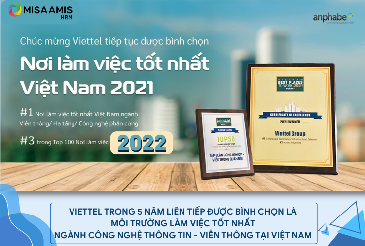 Viettel trong 5 năm liên tiếp được bình chọn là môi trường làm việc tốt nhất ngành công nghệ thông tin - viễn thông tại Việt Nam
