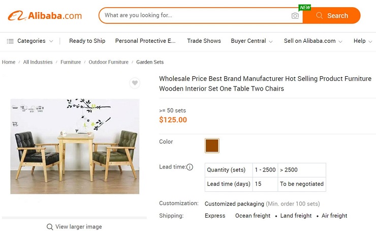 Cửa hàng bán buôn nội thất trên Alibaba.com