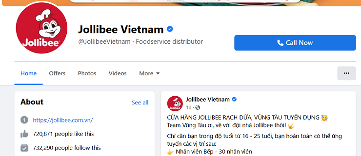 Tài khoản Facebook của Jollibee với hơn 700.000 người theo dõi