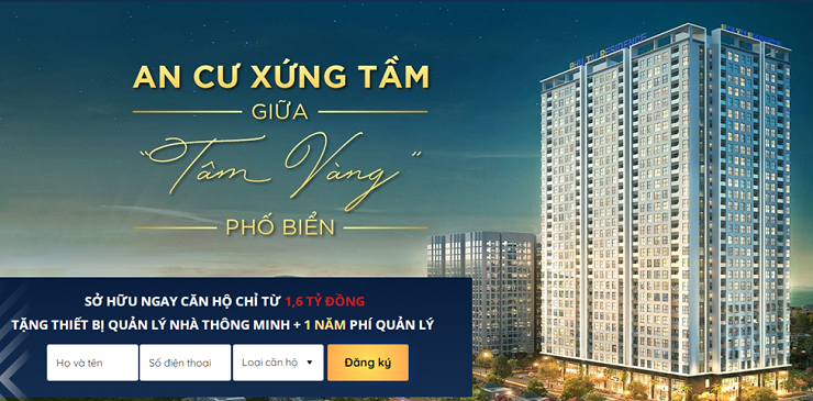 Ví dụ về việc đặt tiêu đề hấp dẫn cho landing page bán hàng lĩnh vực bất động sản - Nguồn: Phú Tài Residence