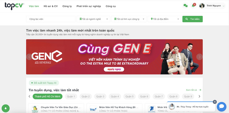 TopCV là website tuyển dụng hàng đầu Việt Nam