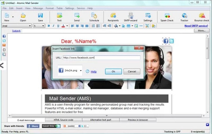 Atomic Mail Sender cho phép tích hợp tính năng mạng xã hội trong email marketing - Nguồn: Internet