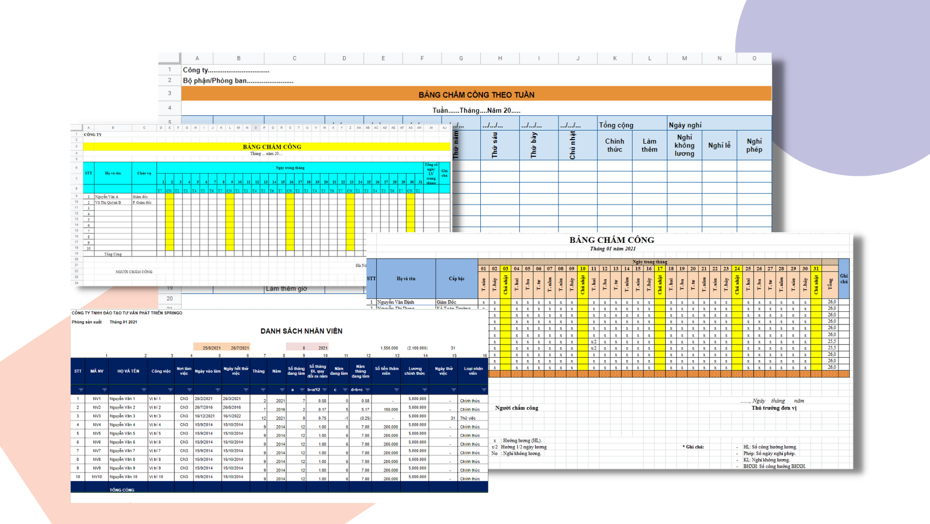 Bộ 7 Mẫu bảng chấm công Excel