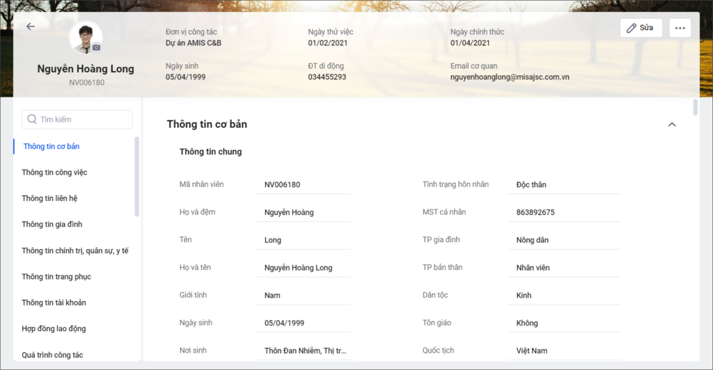 Dễ dàng truy xuất hồ sơ cá nhân của từng nhân viên trên AMIS Thông tin nhân sự