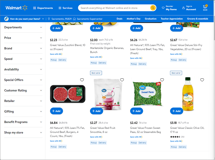 Gian hàng online của Walmart với rất nhiều sản phẩm được đạt tiêu chuẩn “Great for you”