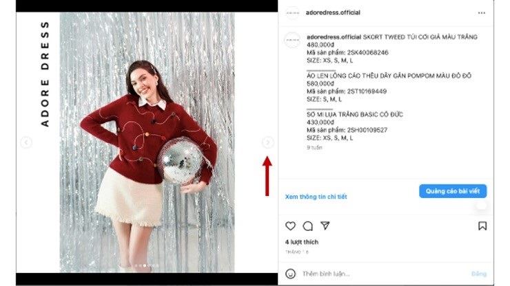 Instagram cho phép đăng ảnh dạng album (Ảnh: Instagram Adore Dress)
