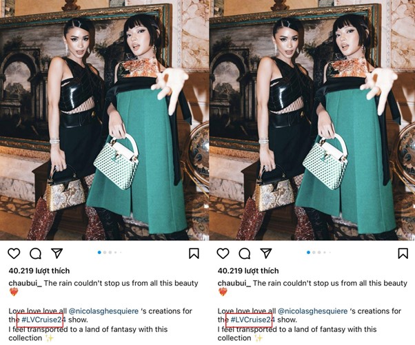Fashionista Châu Bùi chia sẻ nội dung và gắn thẻ thương hiệu LV Cruise, giúp thương hiệu tiếp cận hàng ngàn người follow của KOLs này