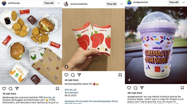 McDonald's được người dùng Instagram chia sẻ về các sản phẩm của thương hiệu - Nguồn: Internet