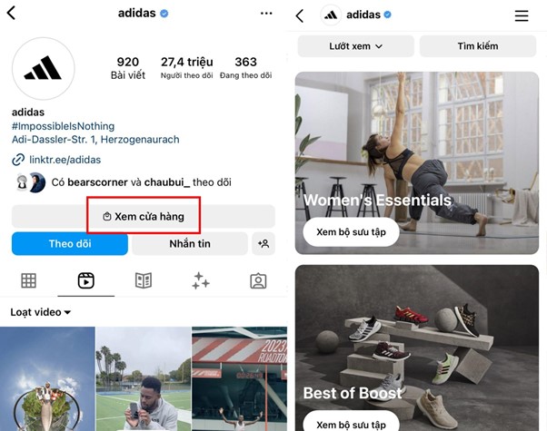 Adidas cài đặt tính năng Shopping để khách hàng có thể mua sắm ngay trên Instagram