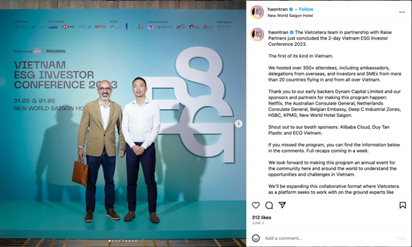 Hao Tran - CEO của Vietcetera - một trong những CEO năng động nhất trên nền tảng Instagram tại Việt Nam (Nguồn: Instagram @haotran) 