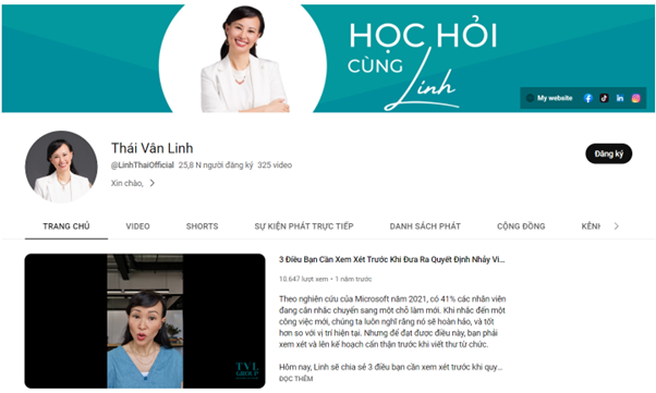 Trang chủ kênh youtube “Thái Vân Linh”