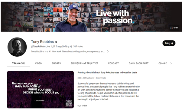 Kênh youtube của Tony Robbins