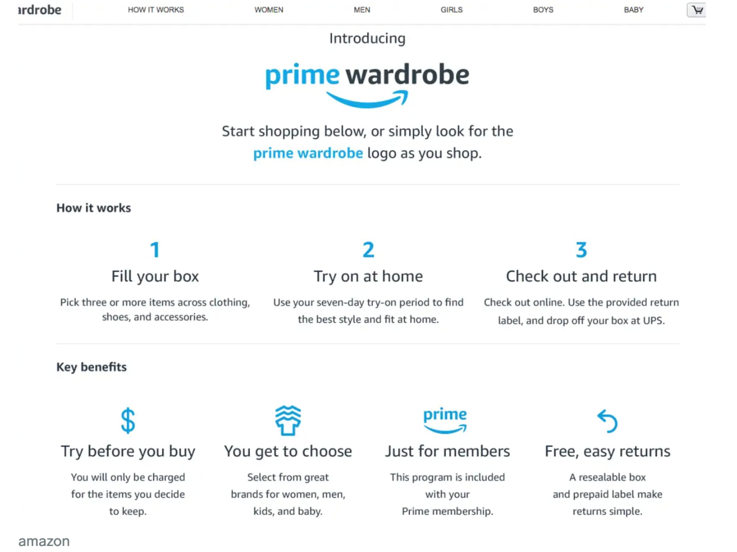 Amazon Prime Wardrobe là chiến lược loại bỏ lo lắng mua quần áo online mà chưa được thử của khách hàng.  Khiến việc mua sắm thời trang trở nên dễ dàng hơn (Ảnh: Amazon)