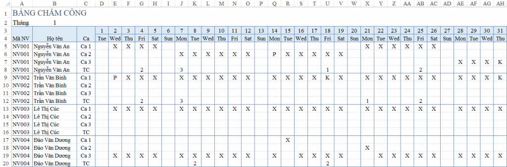 Cách sắp xếp lịch làm việc theo ca trên Excel 