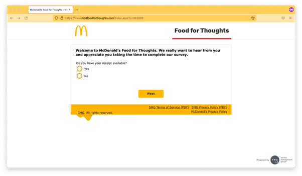 Trang web giúp Mcdonald’s thu thập ý kiến của khách hàng (Nguồn ảnh: Internet)