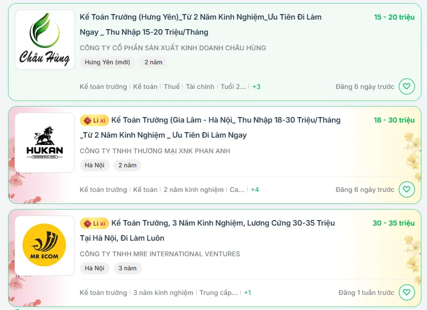 mức lương kế toán trưởng