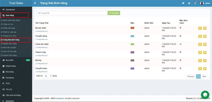 giao diện quản lý đơn hàng của trustsales