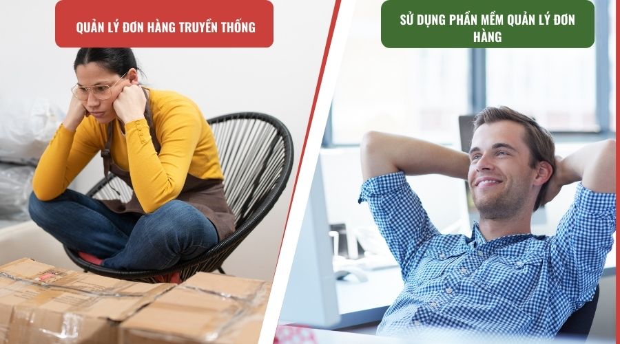 minh họa sự khác nhau khi sử dụng phần quản lý đơn hàng và không sử dụng