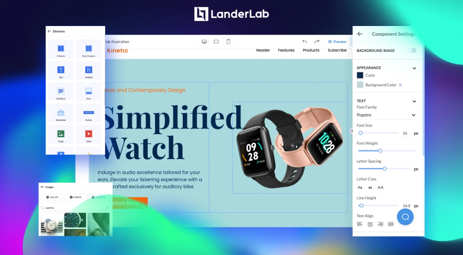 Giao diện thiết kế landing page của Lander