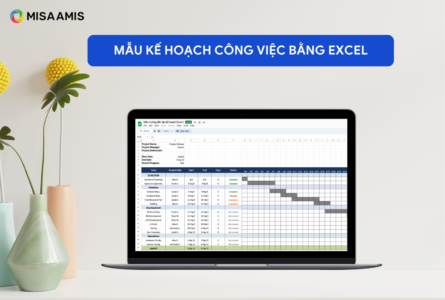 mẫu lập kế hoạch công việc bằng Excel