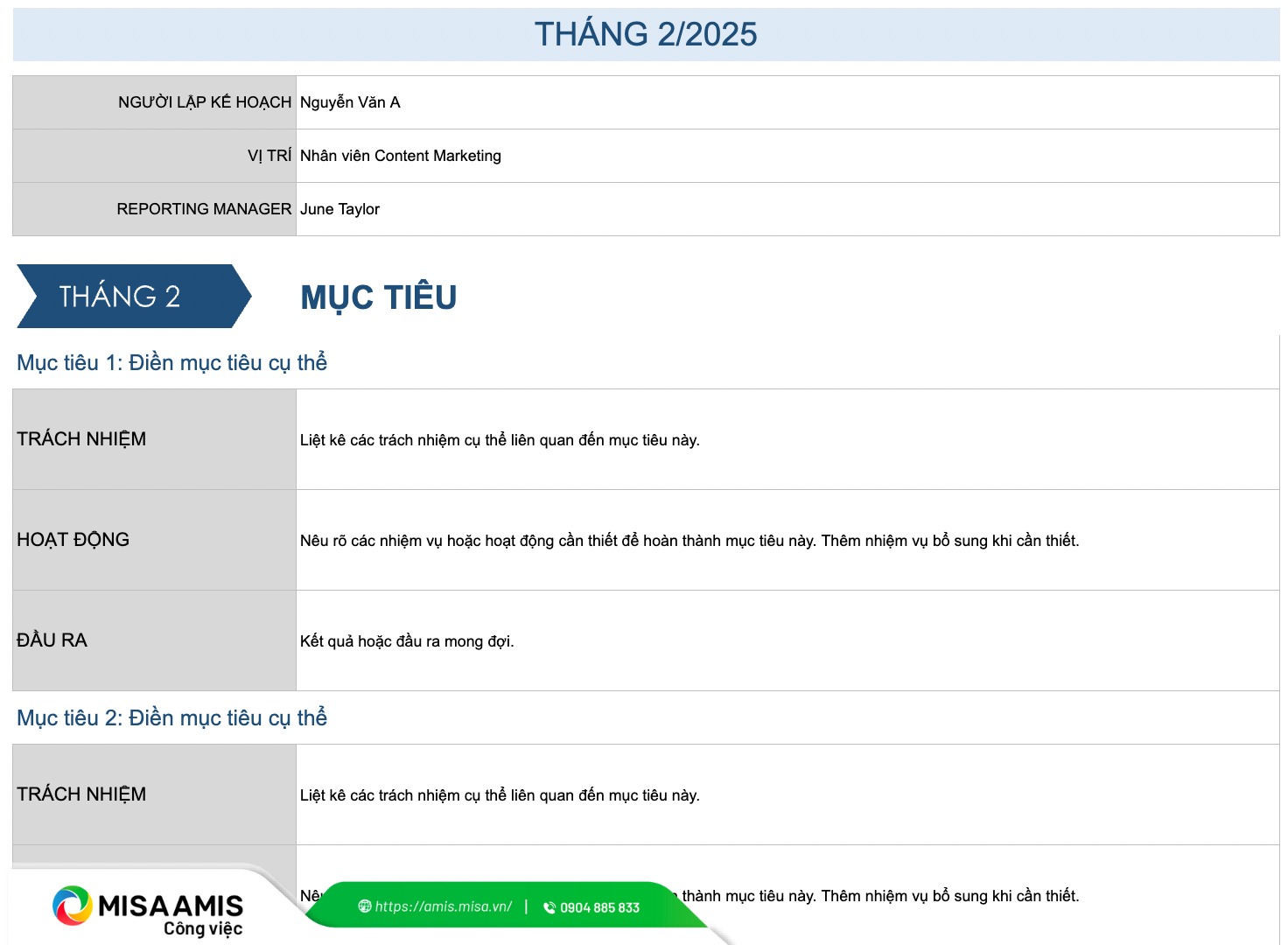 Mẫu kế hoạch công việc tháng