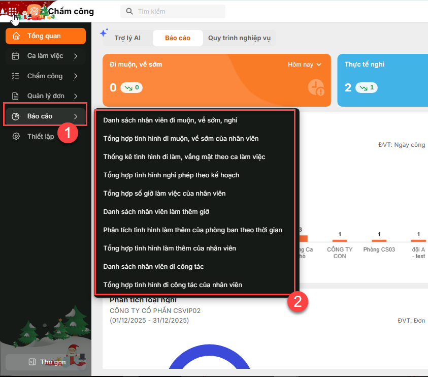 AMIS Chấm Công cung cấp báo cáo chi tiết về tình hình chấm công của nhân sự theo thời gian thực
