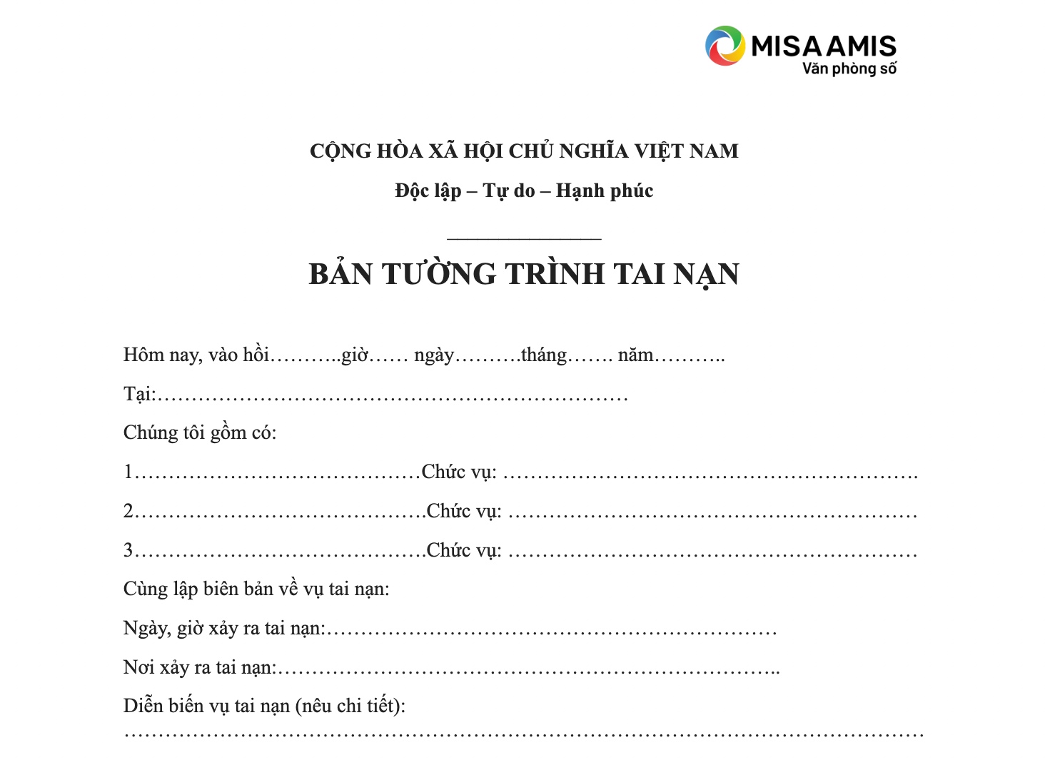 mẫu bản tường trình sự cố tai nạn