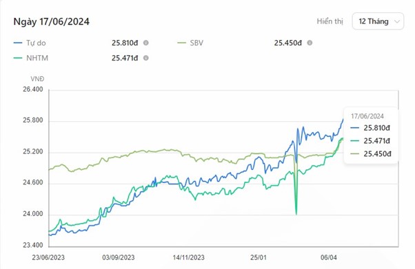 Biểu đồ tăng trưởng của tỷ giá USD từ tháng 06/2023 đến nay